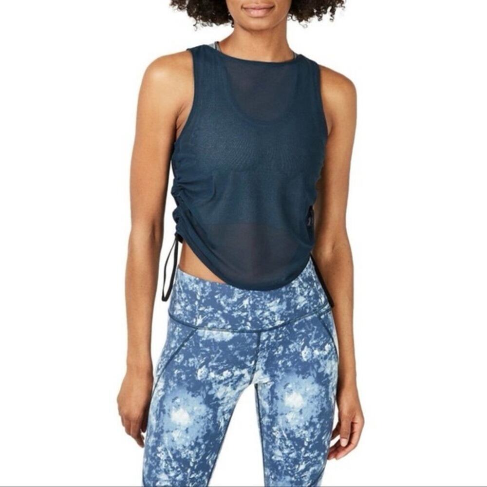 Sweaty Betty Twist Mesh Sheer Workout Ruched Tank Beetle Blue Size XS